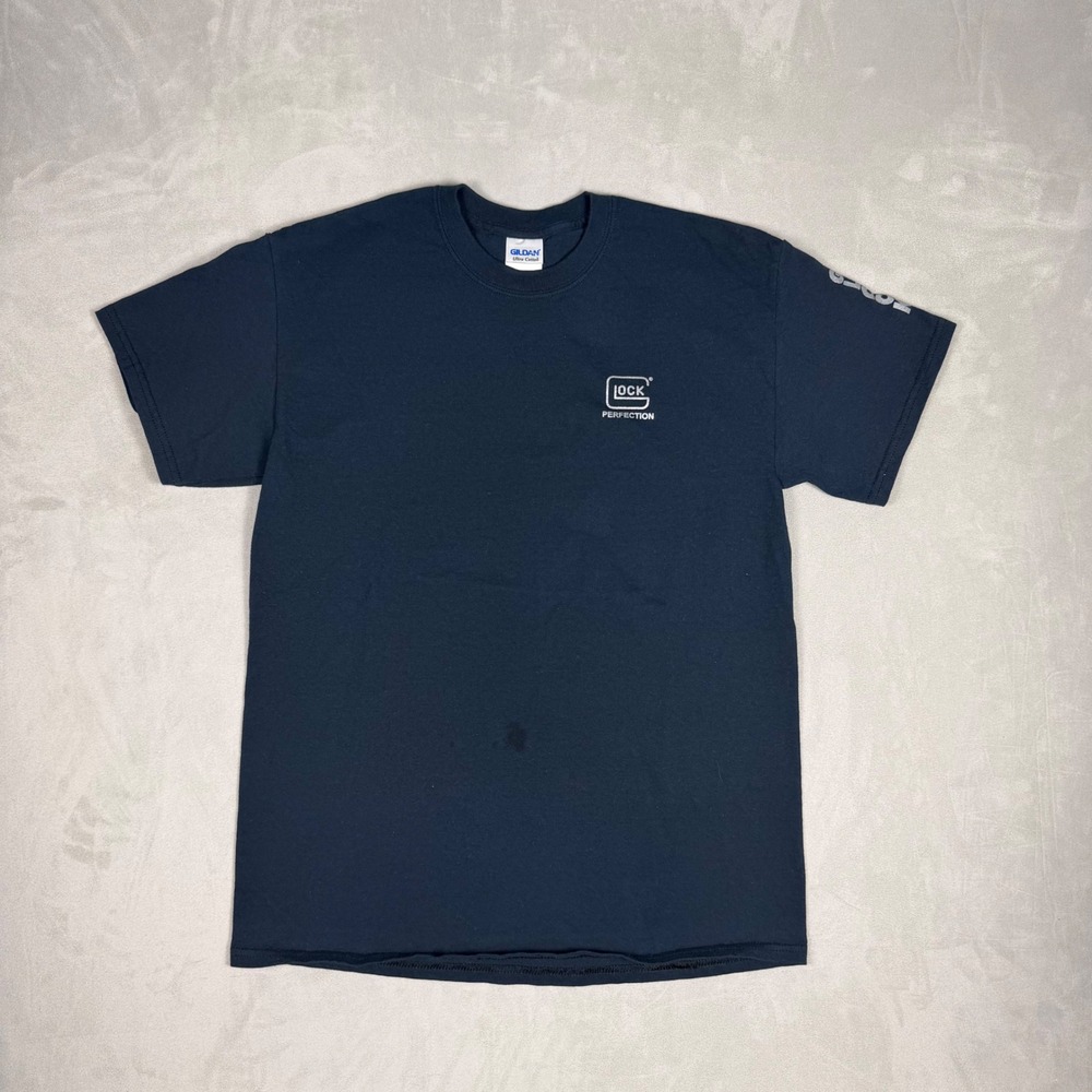 Y2K Mens Glock Perfection Graphic Logo Tactical T-Shirt Navy Blue Size M